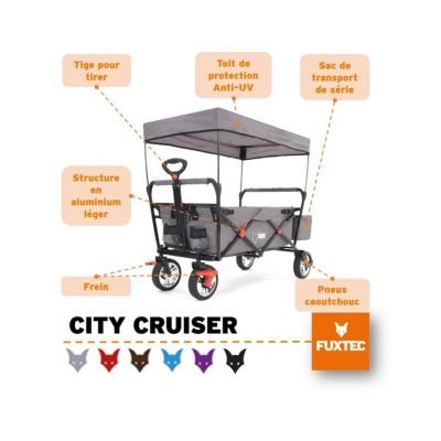 Chariot de transport enfant - Gris - FUXTEC City Cruiser - pliable charge 75 kg