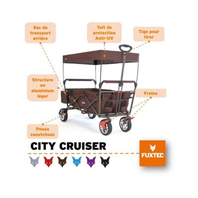 Chariot de transport enfant - Marron - FUXTEC City Cruiser - pliable charge 75 kg