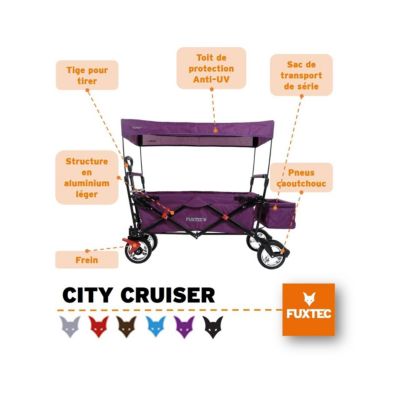 Chariot de transport enfant - Pourpre - FUXTEC City Cruiser - pliable charge 75 kg