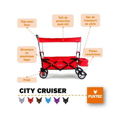 Chariot de transport enfant - Rouge - FUXTEC City Cruiser - pliable charge 75 kg