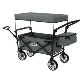 Chariot de transport pliable avec toit et sac gris pour enfants charge 120 kg