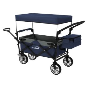 Chariot de transport pliable avec toit/sac bleu-gris pour enfants charge 120 kg