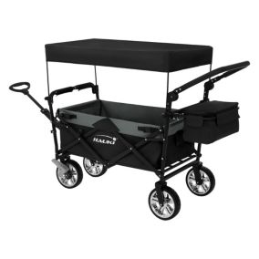 Chariot de transport pliable avec toit/sac noir-gris pour enfants charge 120 kg