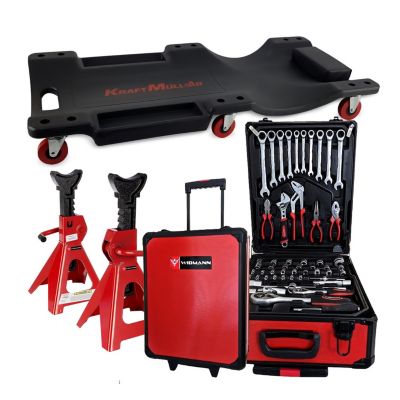 Chariot de visite Kraft Müller,  Set pour Mécanicien, Coffret 254 pièces, Paire de chandelles Widmann SJ3T à crémaillère 3T