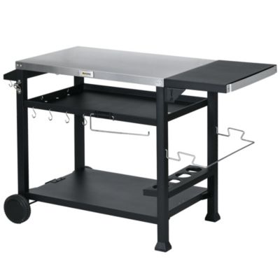 Chariot desserte barbecue plancha multi-équipement plateau acier inox