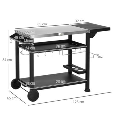 Chariot desserte barbecue plancha multi-équipement plateau acier inox