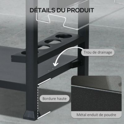 Chariot desserte barbecue plancha multi-équipement plateau acier inox