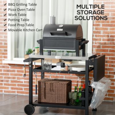 Chariot desserte barbecue plancha multi-équipement plateau acier inox