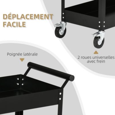 GYMAX Chariot à Outils 3 Niveaux, Chariot de Service en Métal avec