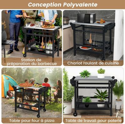 Chariot Pour Plancha / Barbecue À 2 Etagères Desserte De Jardin Sur Roulettes Avec 4 à Prix