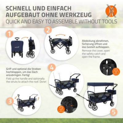 Chariot pliable enfant - Hauki - Bleu-gris - Avec toit, poches et siège 2 places, charge max. 120 kg
