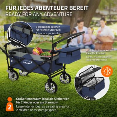 Chariot pliable enfant - Hauki - Bleu-gris - Avec toit, poches et siège 2 places, charge max. 120 kg