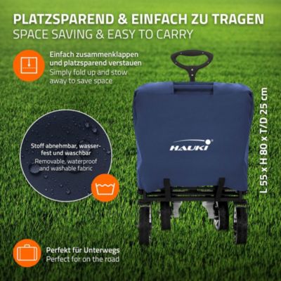 Chariot pliable enfant - Hauki - Bleu-gris - Avec toit, poches et siège 2 places, charge max. 120 kg