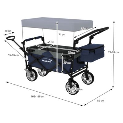 Chariot pliable enfant - Hauki - Bleu-gris - Avec toit, poches et siège 2 places, charge max. 120 kg
