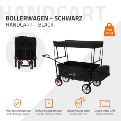 Chariot pliable enfant - Hauki - Noir - Avec toit, poches et siège 2 places, charge max. 80 kg