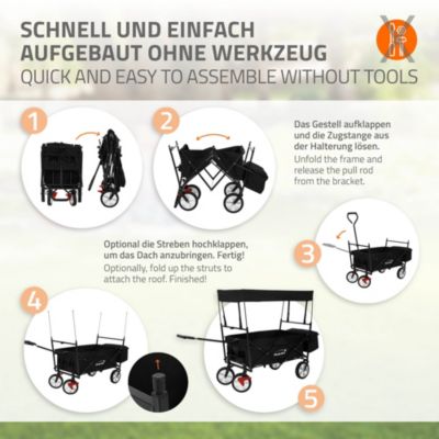 Chariot pliable enfant - Hauki - Noir - Avec toit, poches et siège 2 places, charge max. 80 kg