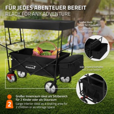 Chariot pliable enfant - Hauki - Noir - Avec toit, poches et siège 2 places, charge max. 80 kg