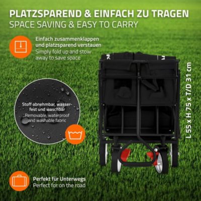 Chariot pliable enfant - Hauki - Noir - Avec toit, poches et siège 2 places, charge max. 80 kg