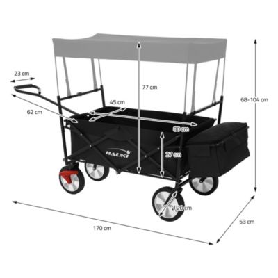 Chariot pliable enfant - Hauki - Noir - Avec toit, poches et siège 2 places, charge max. 80 kg