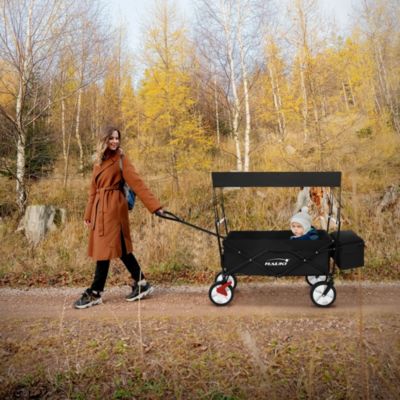 Chariot pliable enfant - Hauki - Noir - Avec toit, poches et siège 2 places, charge max. 80 kg