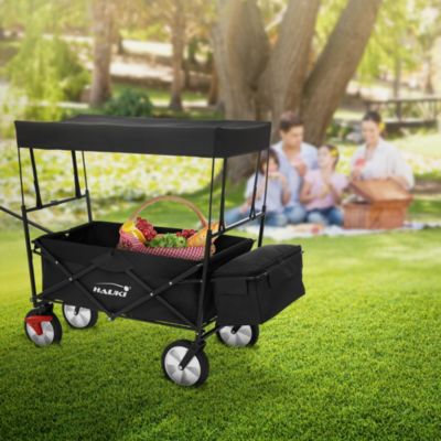 Chariot pliable enfant - Hauki - Noir - Avec toit, poches et siège 2 places, charge max. 80 kg