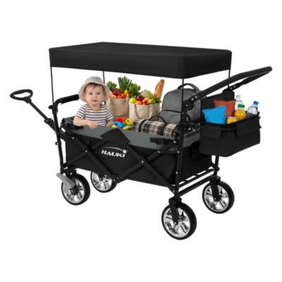 Chariot pliable enfant - Hauki - Noir - Avec toit, poches et siège 2 places, charge max. 80 kg