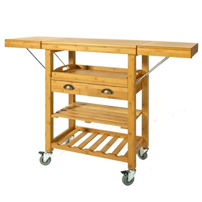 Chariot Roulant Desserte Bambou + Plan de Travail Pliant + Tiroir Cuisine
