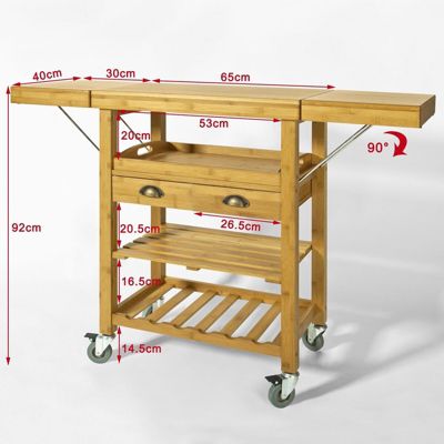 Chariot Roulant Desserte Bambou + Plan de Travail Pliant + Tiroir Cuisine