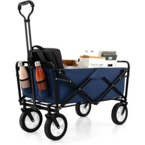 Chariot à Roulettes de Plage Pliable 82L Charge 68KG-Tissu Oxford Résistant Taille Compacte pour Pêche Plage Bleu