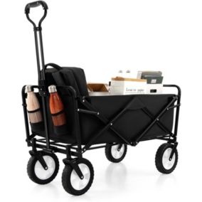 Chariot à Roulettes de Plage Pliable 82L Charge 68KG-Tissu Oxford Résistant Taille Compacte pour Pêche Plage Noir