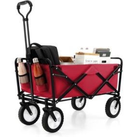 Chariot à Roulettes de Plage Pliable 82L Charge 68KG-Tissu Oxford Résistant Taille Compacte pour Pêche Plage Rouge