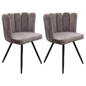 CHARLOTTE - Lot de 2 Chaises Velours Gris