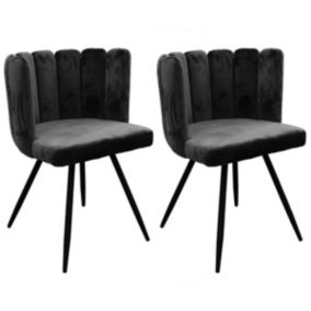 CHARLOTTE - Lot de 2 Chaises Velours Noir