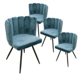 CHARLOTTE - Lot de 4 Chaises Velours Bleu