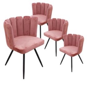 CHARLOTTE - Lot de 4 Chaises Velours Rose