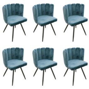 CHARLOTTE - Lot de 6 Chaises Velours Bleu