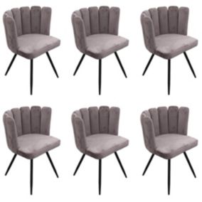 CHARLOTTE - Lot de 6 Chaises Velours Gris