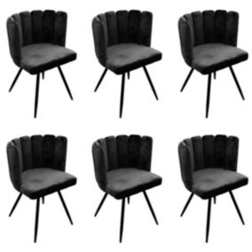 CHARLOTTE - Lot de 6 Chaises Velours Noir