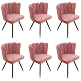 CHARLOTTE - Lot de 6 Chaises Velours Rose