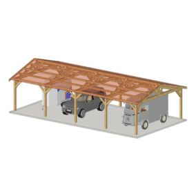 Charpente deux pentes, 300cm x 1250cm, bois DOUGLAS Français label PEFC (Carport - Auvent - Abri voiture), surface 37,5 m².