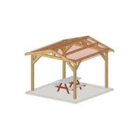 Charpente deux pentes 350cm x 400cm, bois DOUGLAS Français label PEFC (Carport - Auvent - Abri voiture), surface 14 m².