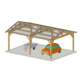 Charpente deux Pentes 400cmx600cm, Bois DOUGLAS Français label PEFC (Carport - Auvent - Abri voiture), surface 24 M².