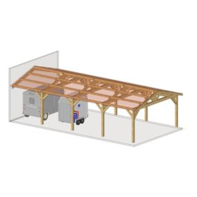 Charpente deux pentes adossé, 300cmx1050cm, Bois DOUGLAS Français label PEFC, (Carport - Auvent - Abri voiture), surface 31.50 m².