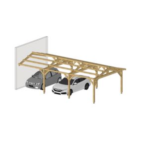 Charpente deux pentes adossé, 500cmx700cm, Bois DOUGLAS Français label PEFC, (Carport - Auvent - Abri voiture), surface 35 m.