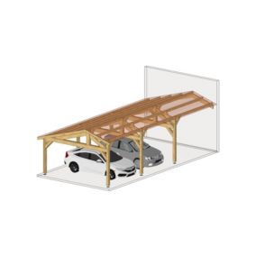 Charpente deux pentes faitage décalé adossé, 500cmx650cm, Bois DOUGLAS  (Carport - Auvent - Abri voiture), surface 32.50 m².