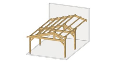 Charpente deux pentes faitage décalé adossé, 650cmx700cm, Bois DOUGLAS ...