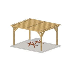 Charpente pergola indépendante 500cmx350cm, Bois DOUGLAS Français label PEFC (Carport-Auvent - Abri terrasse), surface 30 m².