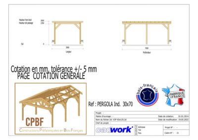 Charpente pergola indépendante 700cmx300cm, Bois DOUGLAS Français label PEFC (Carport-Auvent - Abri terrasse), surface 21 m².