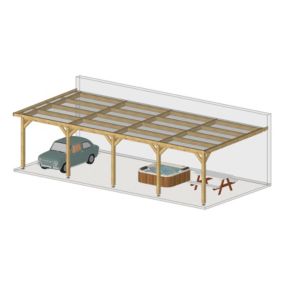 Charpente toit plat adossé, 350cm x 1250cm, Bois DOUGLAS Français label PEFC (Carport - Auvent - Abri voiture), surface 43.75 m².