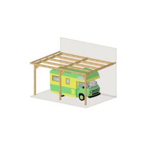 Charpente toit plat adossé, 350cmx750cm, bois DOUGLAS Français label PEFC (Carport - Auvent - Abri Camping-car), surface 26.25 m².